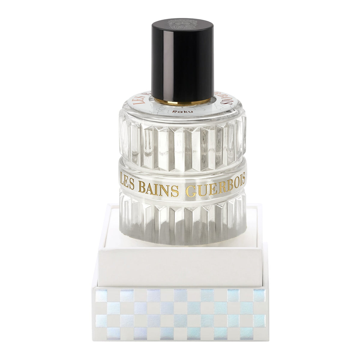 Les Bains Guerbois Raku bottle in its open bell box