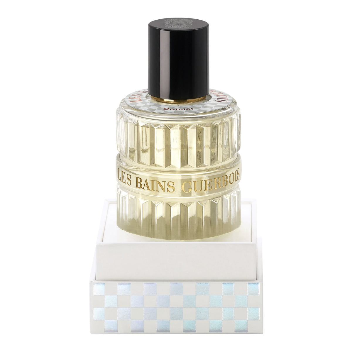 Les Bains Guerbois Damier bottle in its open bell box