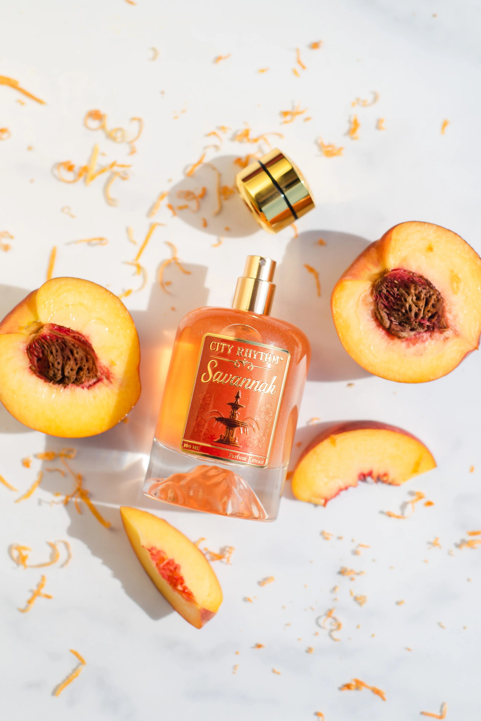 City Rhythm Savannah fragrance bottle, a peach and jasmine fruity floral